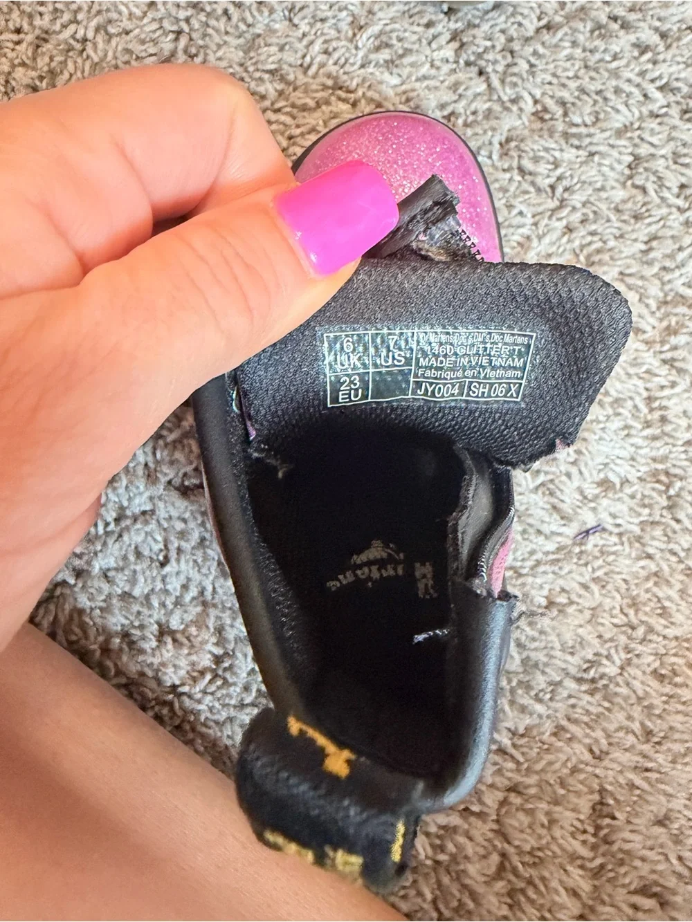 Dr. Martens 1460 Glitter Pink Toddler Boots 8-Eye Lace-Up Side Zip Size 7 - Picture 5 of 5